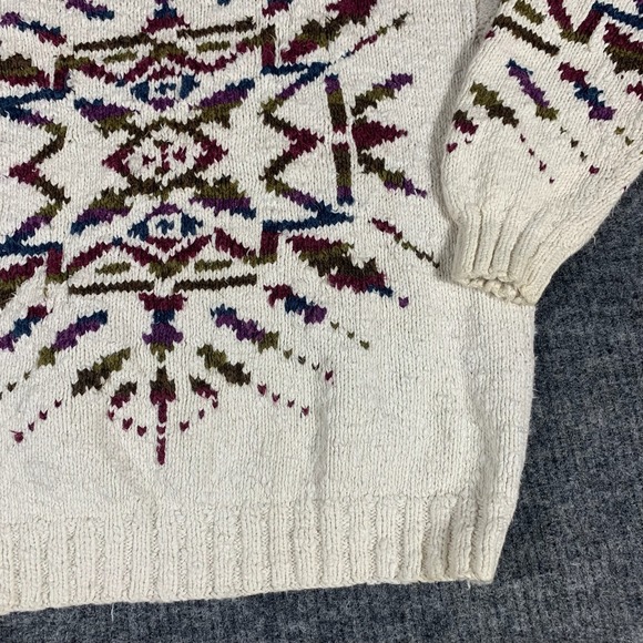 Vintge BD Baggies Sweater Mens Medium White Handknit Aztec Southwestern Abstract - Picture 9 of 12